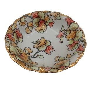 Vintage‎ Nippon Noritake Hand Painted Bowl Floral Gold Accent Scalloped Edge 9"